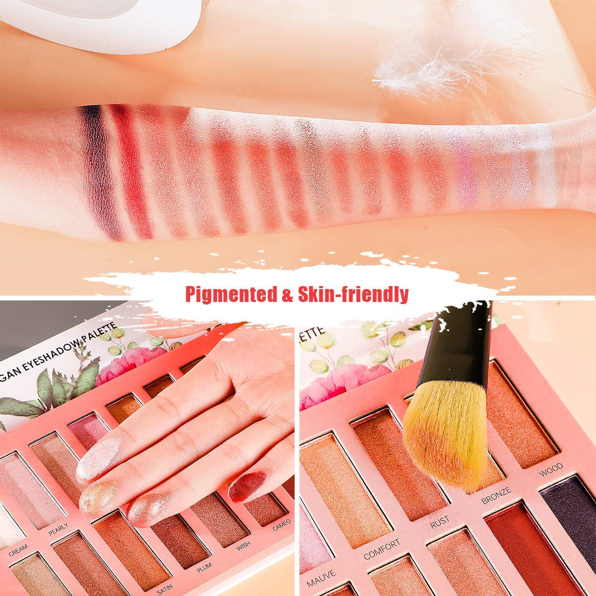 Vegan Nude Eyeshadow Palette - 16 Organic Shades with High Pigment and Long-Lasting Shimmer