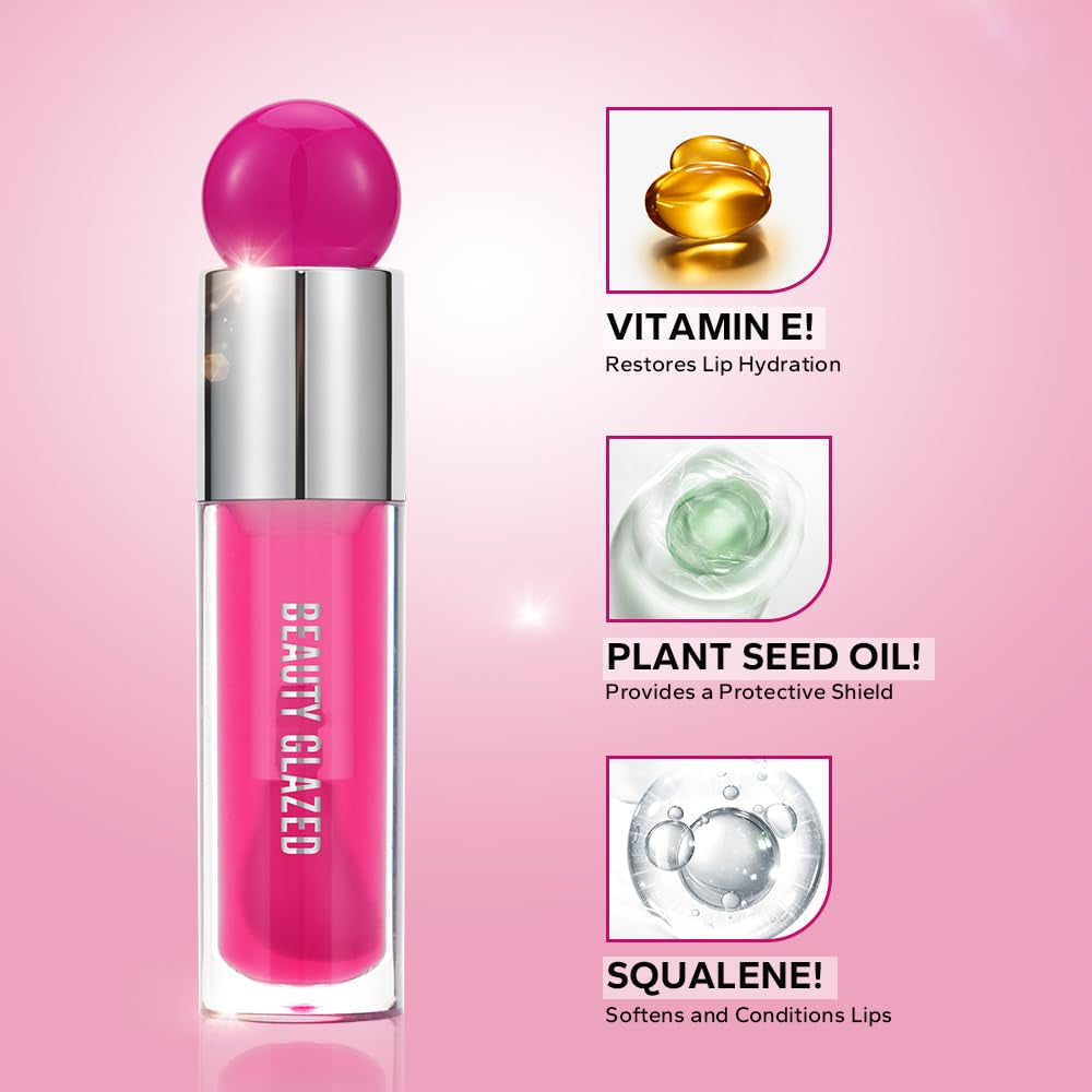 Moisturizing Lip Glow Oil, Hydrating Lip Care Lip Tint, Shiny Lip Glow Vegan Plumping Lip Gloss for Dry Lips (105, Travel Size)