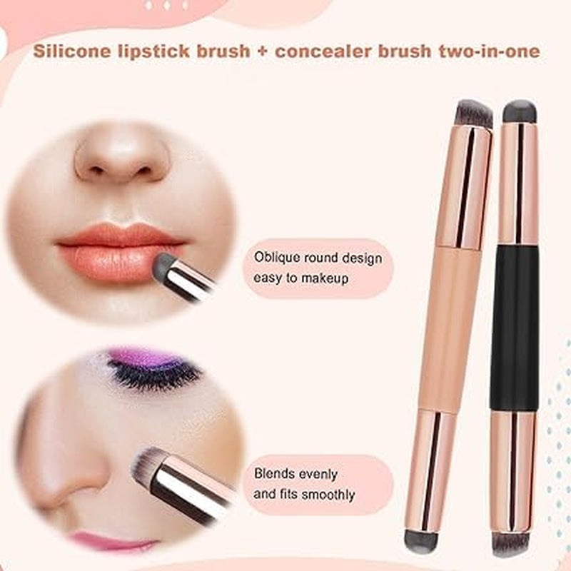 Silicone Double-Ended Lip & Concealer Brush Set - 2-Piece Versatile Applicators for Flawless Lips and Nail Blending