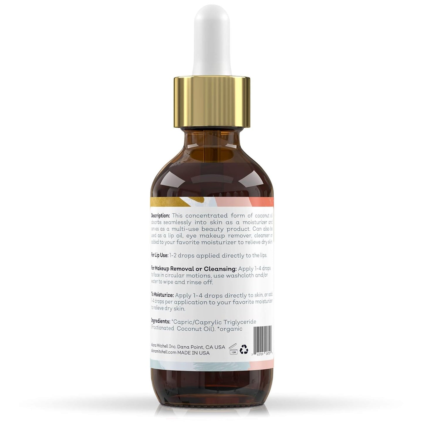 Organic MCT Face Oil – Hydrating Coconut Oil for Wrinkle and Fine Line Prevention – Unisex Moisturizer for Face, Body, and Lips (2 Oz)