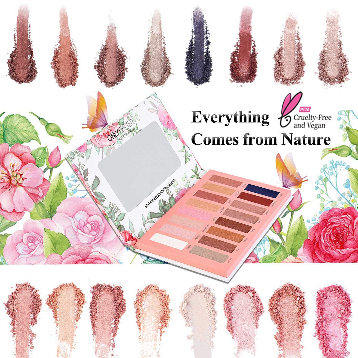 Vegan Nude Eyeshadow Palette - 16 Organic Shades with High Pigment and Long-Lasting Shimmer