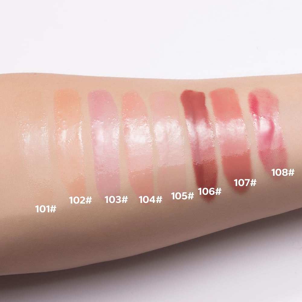 Moisturizing Lip Glow Oil, Hydrating Lip Care Lip Tint, Shiny Lip Glow Vegan Plumping Lip Gloss for Dry Lips (105, Travel Size)