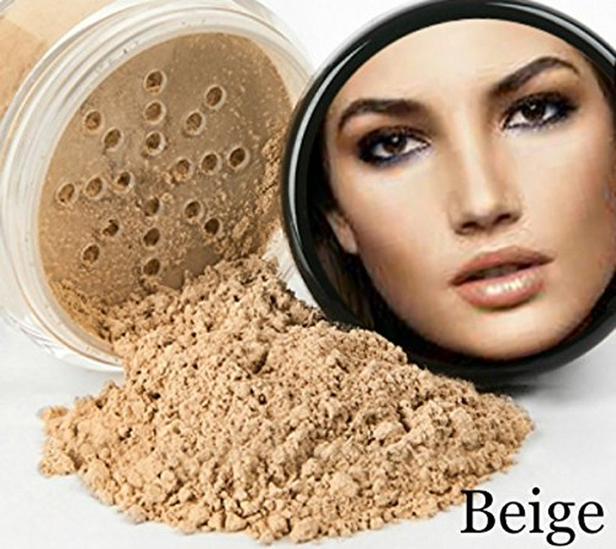 Mineral Makeup Starter Kit with Setting Spray Mist (Beige) - Matte Sheer Foundation Coverage
