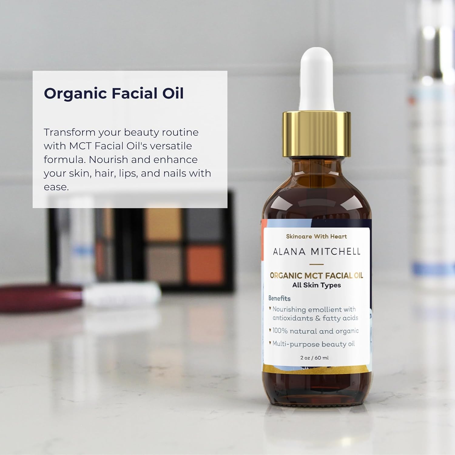 Organic MCT Face Oil – Hydrating Coconut Oil for Wrinkle and Fine Line Prevention – Unisex Moisturizer for Face, Body, and Lips (2 Oz)