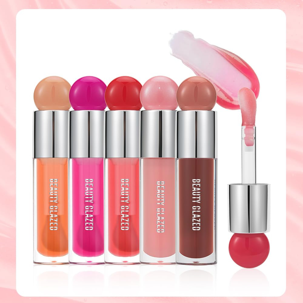 Moisturizing Lip Glow Oil, Hydrating Lip Care Lip Tint, Shiny Lip Glow Vegan Plumping Lip Gloss for Dry Lips (105, Travel Size)