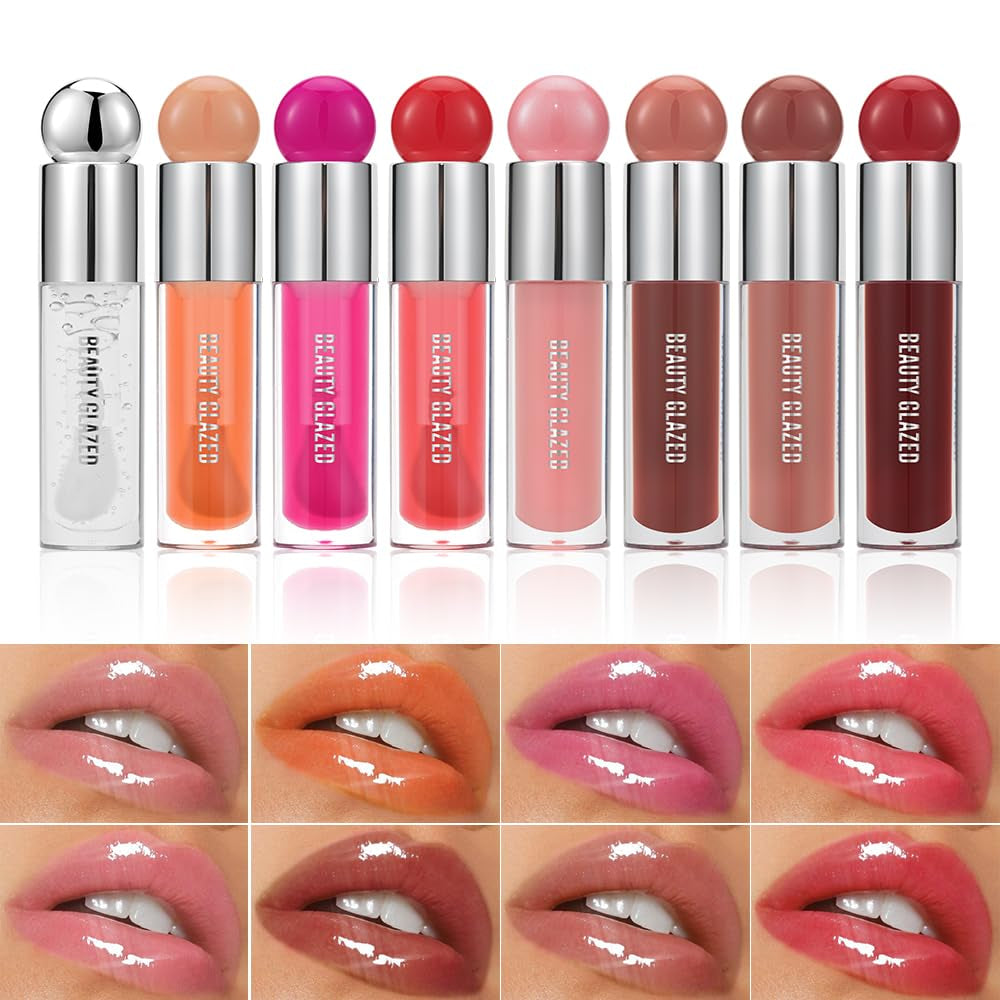 Moisturizing Lip Glow Oil, Hydrating Lip Care Lip Tint, Shiny Lip Glow Vegan Plumping Lip Gloss for Dry Lips (105, Travel Size)