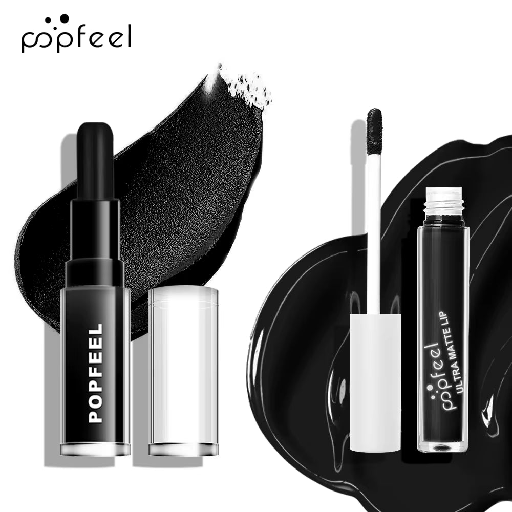 Enchanting Hallowmas Lip Makeup Collection: Long-Lasting Black Lipstick & Gloss Duo